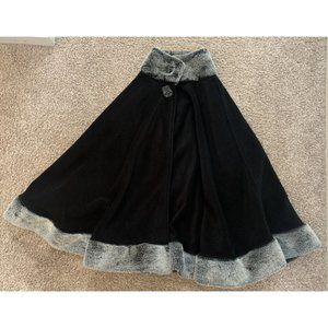 Sweet Magnolia Faux Fur Two Button Shawl Fall Winter Cozy Comfy Black & Gray NWT